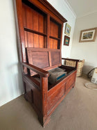 Antique Oak Wainscot Settle Bench Storage Seat with Shelves Hall Bench - Image 3