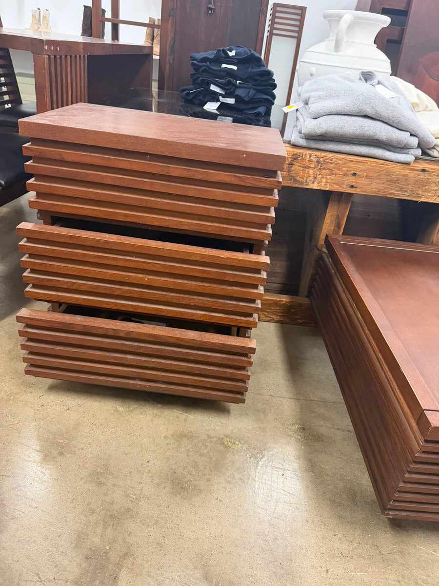 Vintage Mid-Century Modern Slatted Wood 3-Drawer Rolling Side Table - Image 3