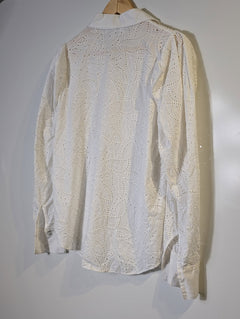 Witchery Broderie Anglaise Button-Down Shirt White Women's Size 8 - Image 4