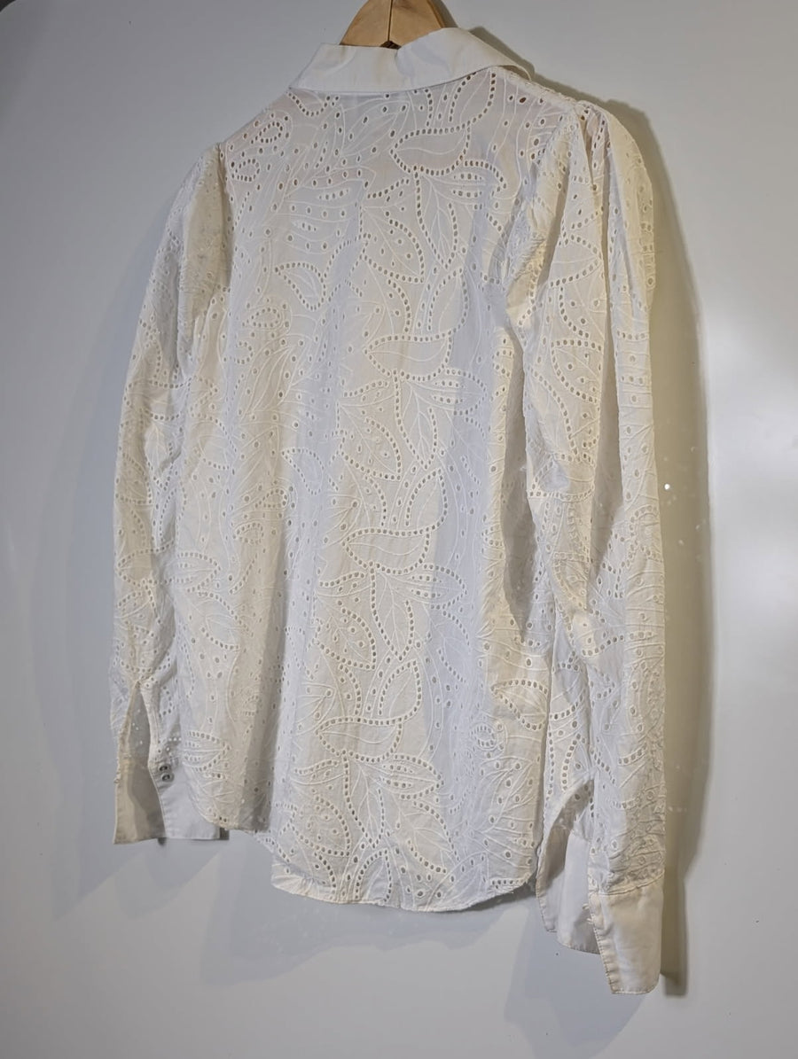 Witchery Broderie Anglaise Button-Down Shirt White Women's Size 8 - Image 4