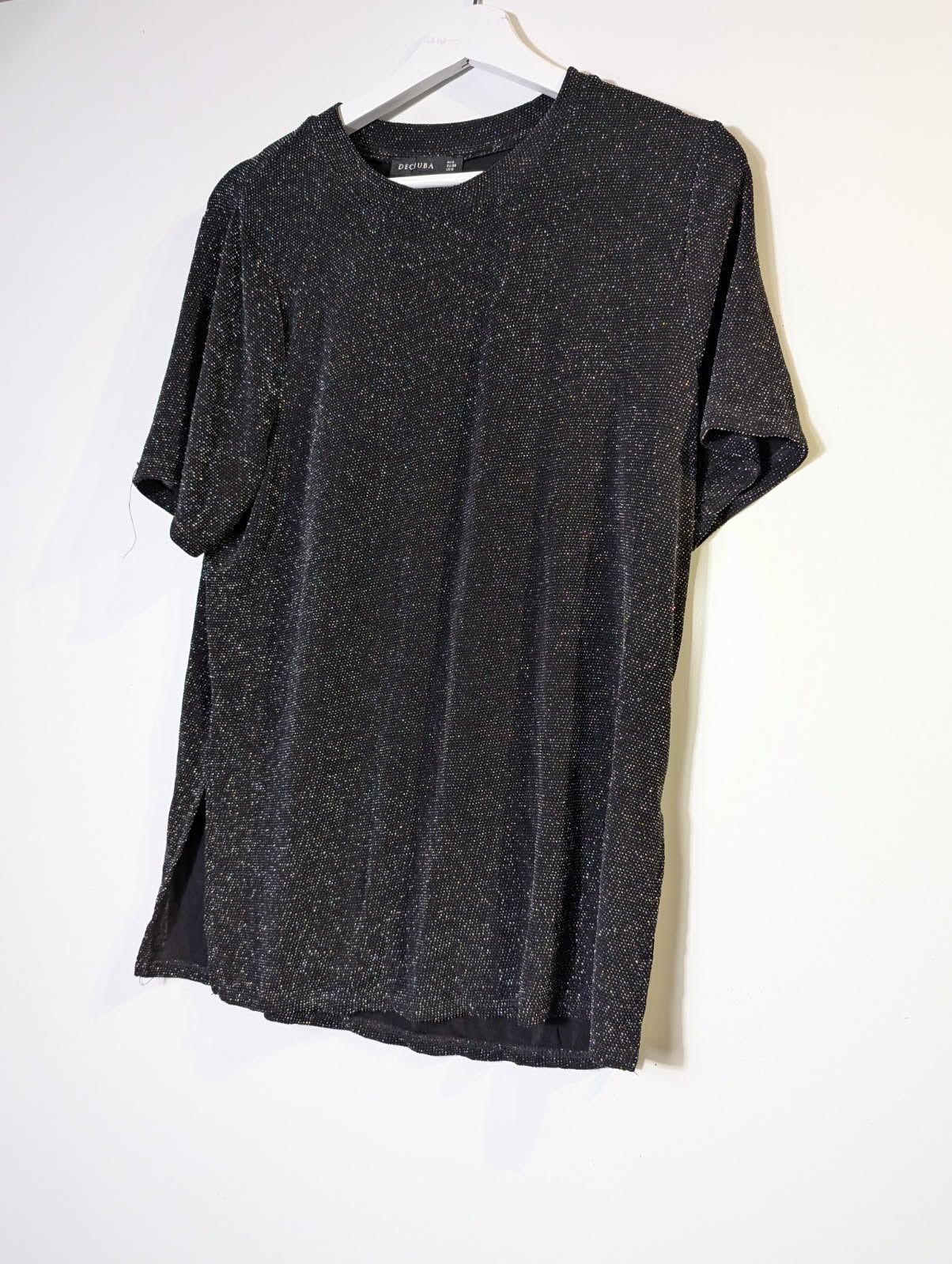 Decjuba Metallic Side Split T-Shirt Black AUS 8 - Image 3