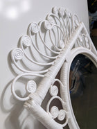 Vintage Wicker Rattan Oval Wall Mirror White Scrollwork Detail - Image 3