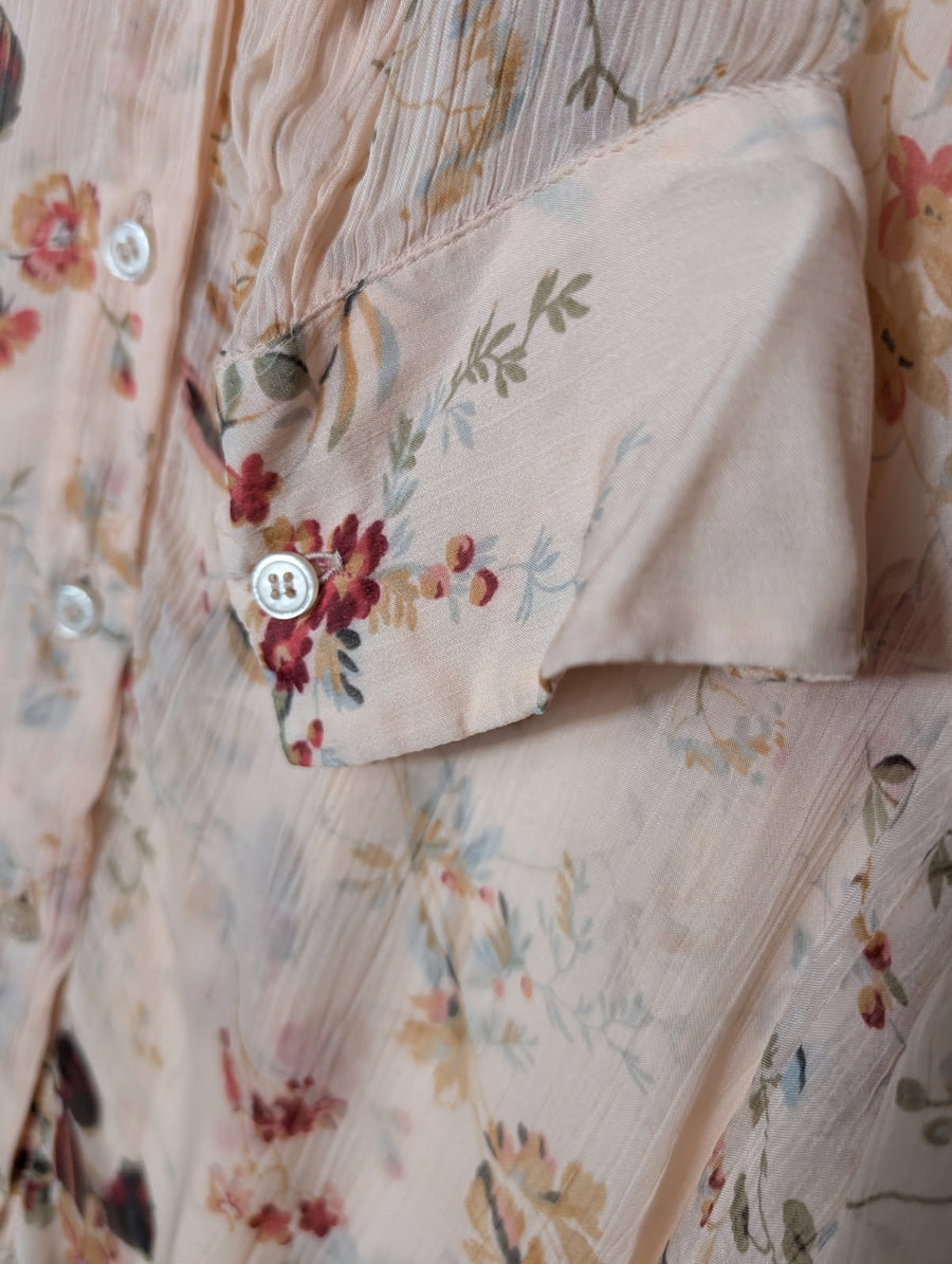 Pablo Gerard Darel Floral Sheer Button-Down Blouse Peach EU 38 - Image 3