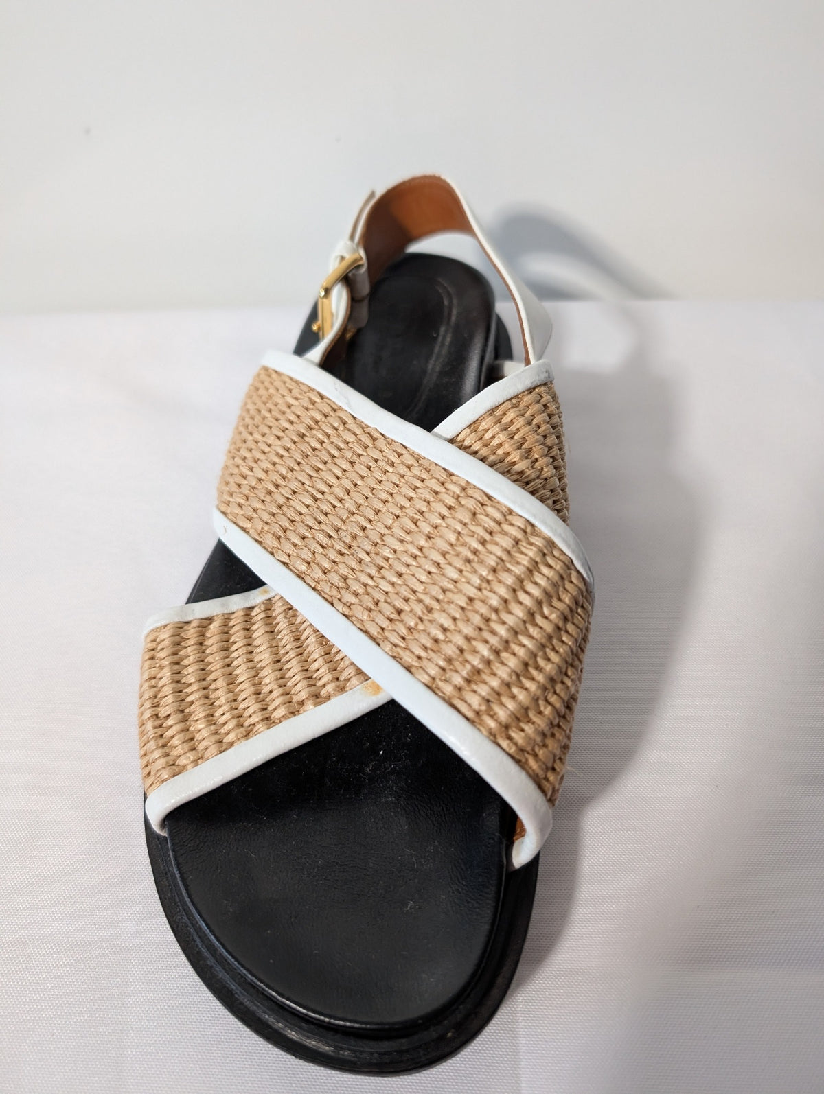 Marni Raffia and Leather Slingback Sandals Beige and White - Image 3