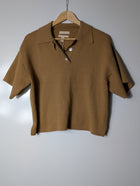 H&M Silk Blend Knit Polo Shirt Tan Women's XS - Image 1