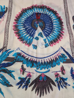 Vintage Native American Inspired Scarf Feather Print Cream - Image 3