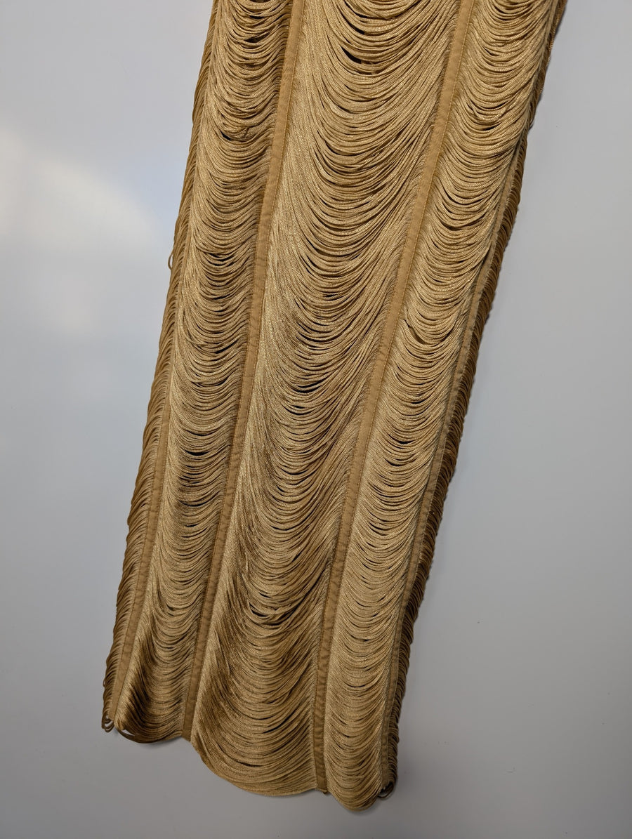 ASOS DESIGN Gold Fringe Long Sleeve Gown Women's UK 4 - Image 3