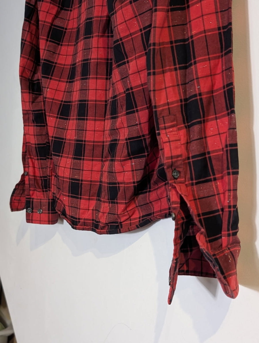 HUGO Boss Red and Black Plaid Button-Down Shirt - Men's Size M - Image 3