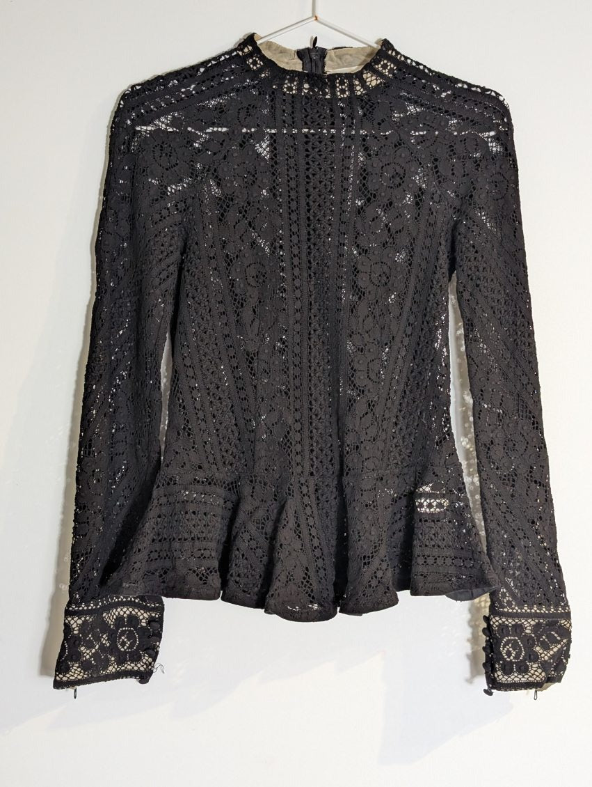 Lover Vintage Black Lace Peplum Blouse - Women's AU 6 - Image 3