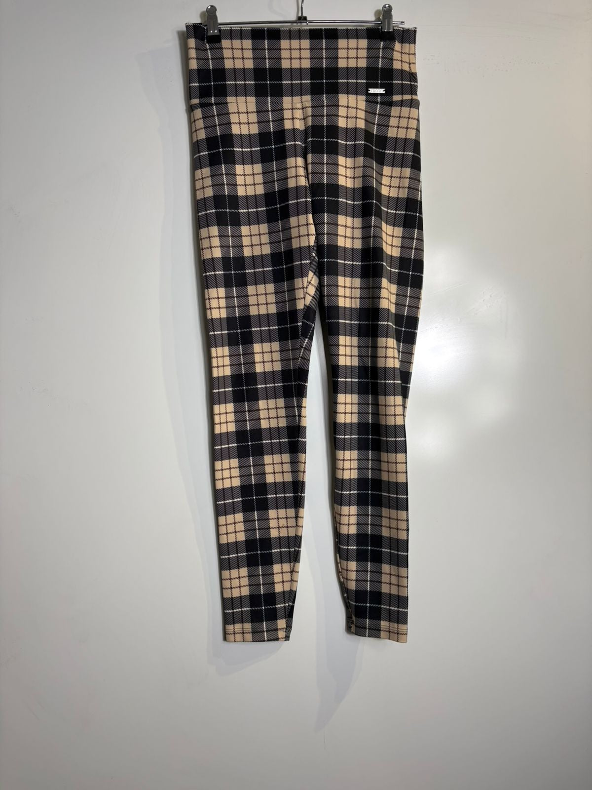 Aim'n Check Me Out Plaid High-Waist Tights Black and Beige Size S - Image 3