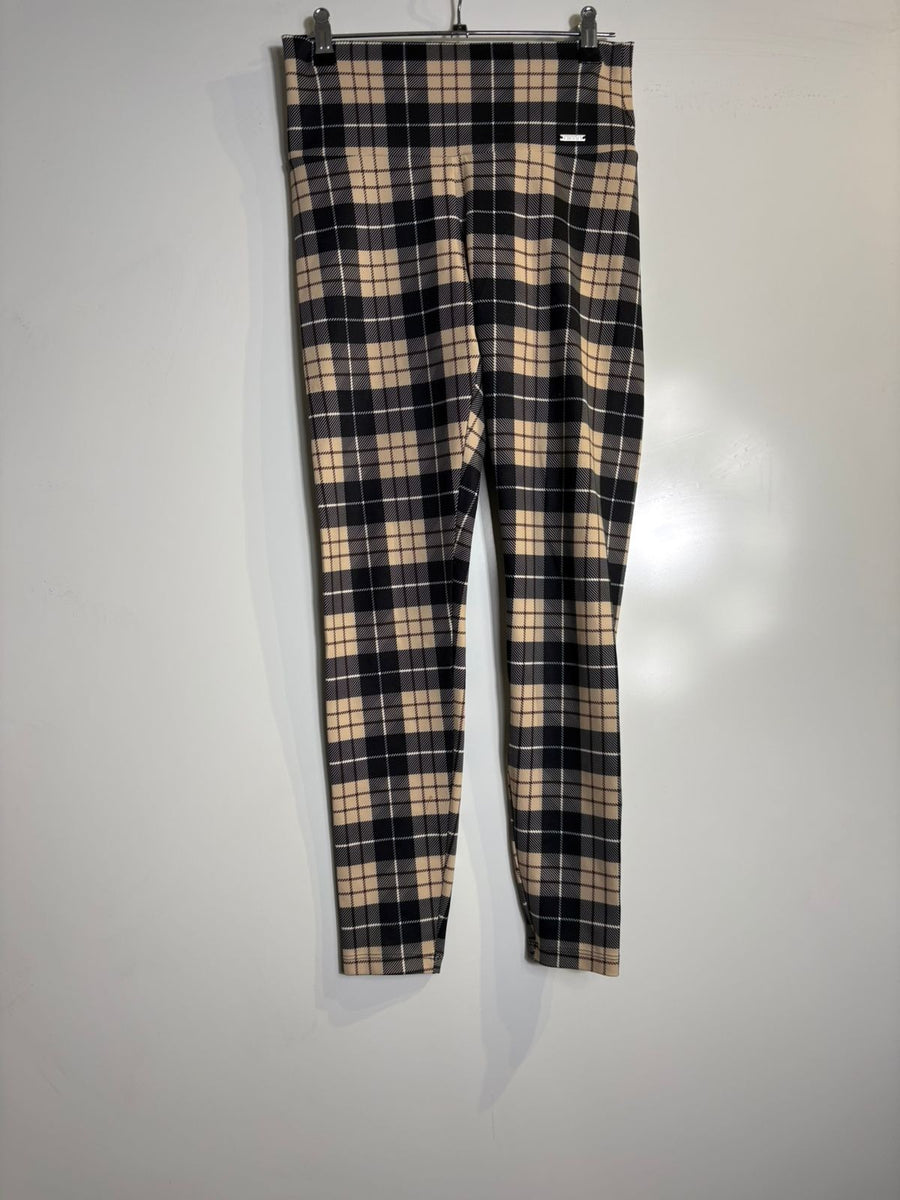 Aim'n Check Me Out Plaid High-Waist Tights Black and Beige Size S - Image 3