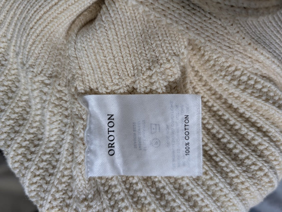 Oroton Ribbed Knit Lace-Up Polo Top Cream Women's Size S - Image 4