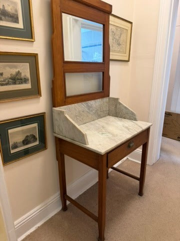 Antique Timber Washstand with Marble Top and Mirror - Image 1