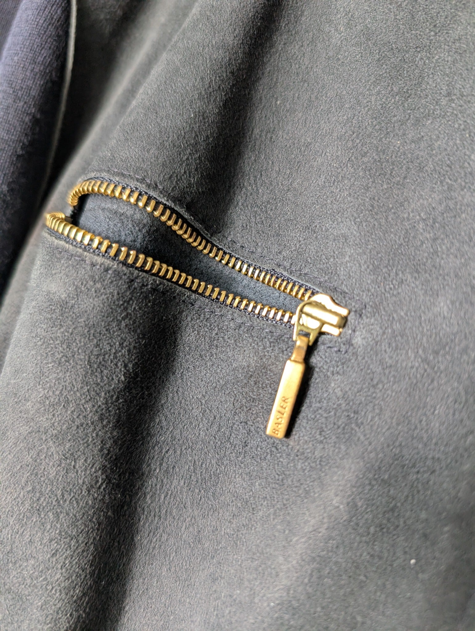 Basler Weekend Wool and Suede Zip-Up Jacket Navy EU 38 UK 12 - Image 3