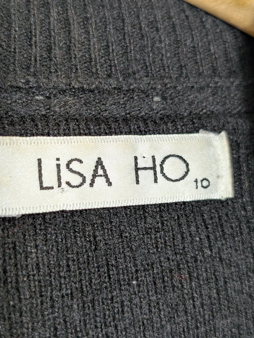 Lisa Ho Black Mock Neck Asymmetrical Hem Knit Sweater Dress - Size 10 - Image 4