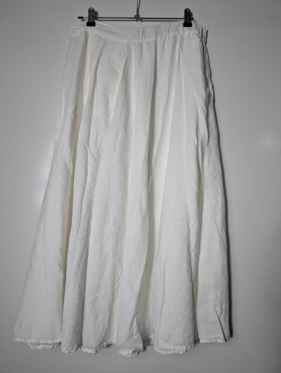 White Linen Midi Skirt with Eyelet Lace Detail EU 46 - Image 3