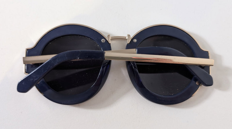 Karen Walker Sunglasses - Navy Round Frame With Gold Tone Accents - Image 3