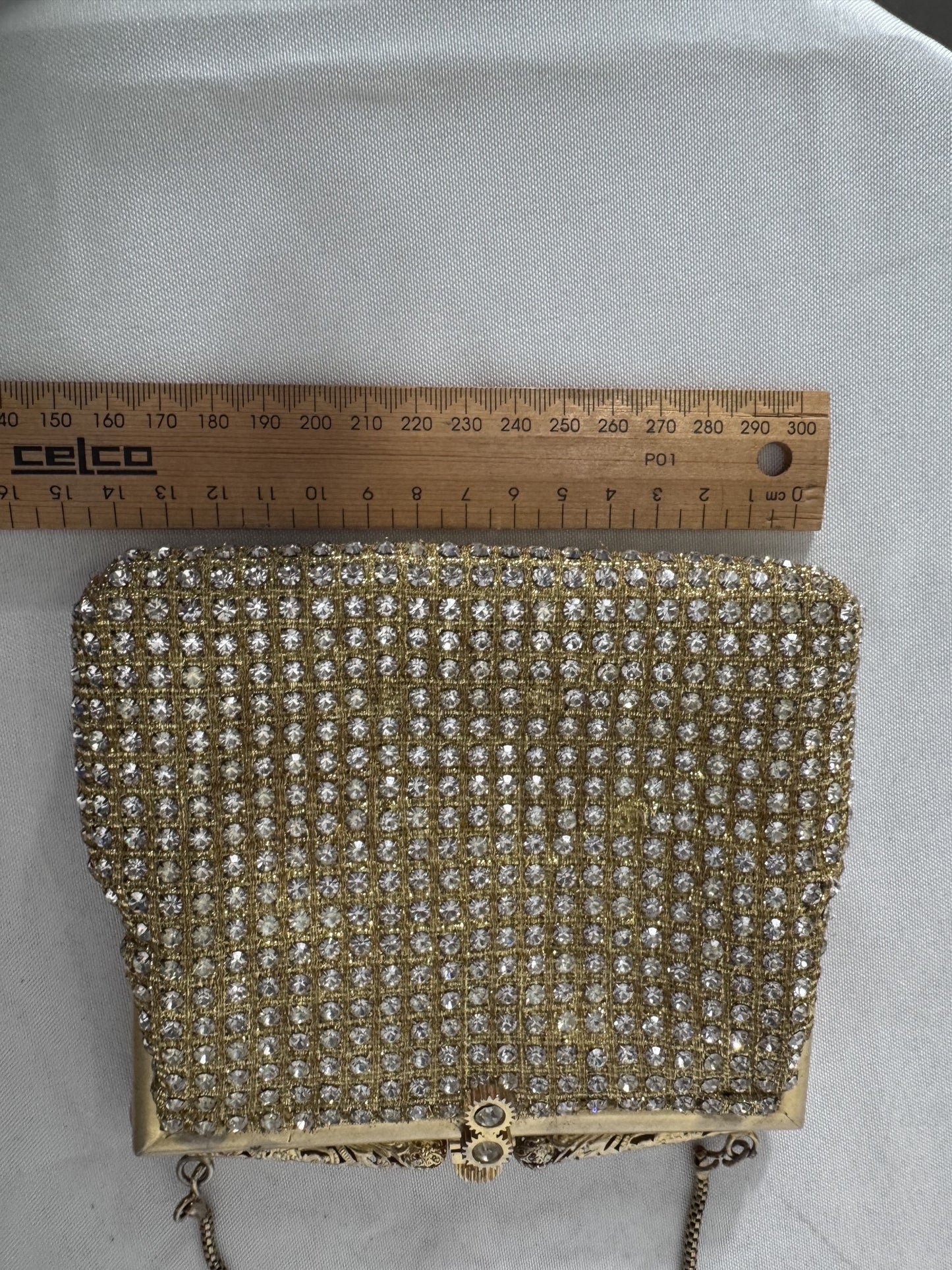 Vintage Gold Tone Rhinestone Mesh Evening Bag - Image 3