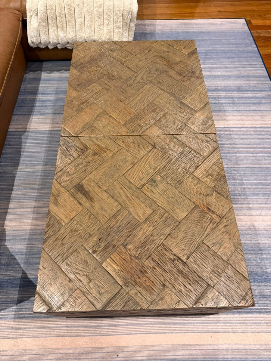 Coco Republic Solid Wood Herringbone Parquet Coffee Table Set - Pair Brown - Image 3