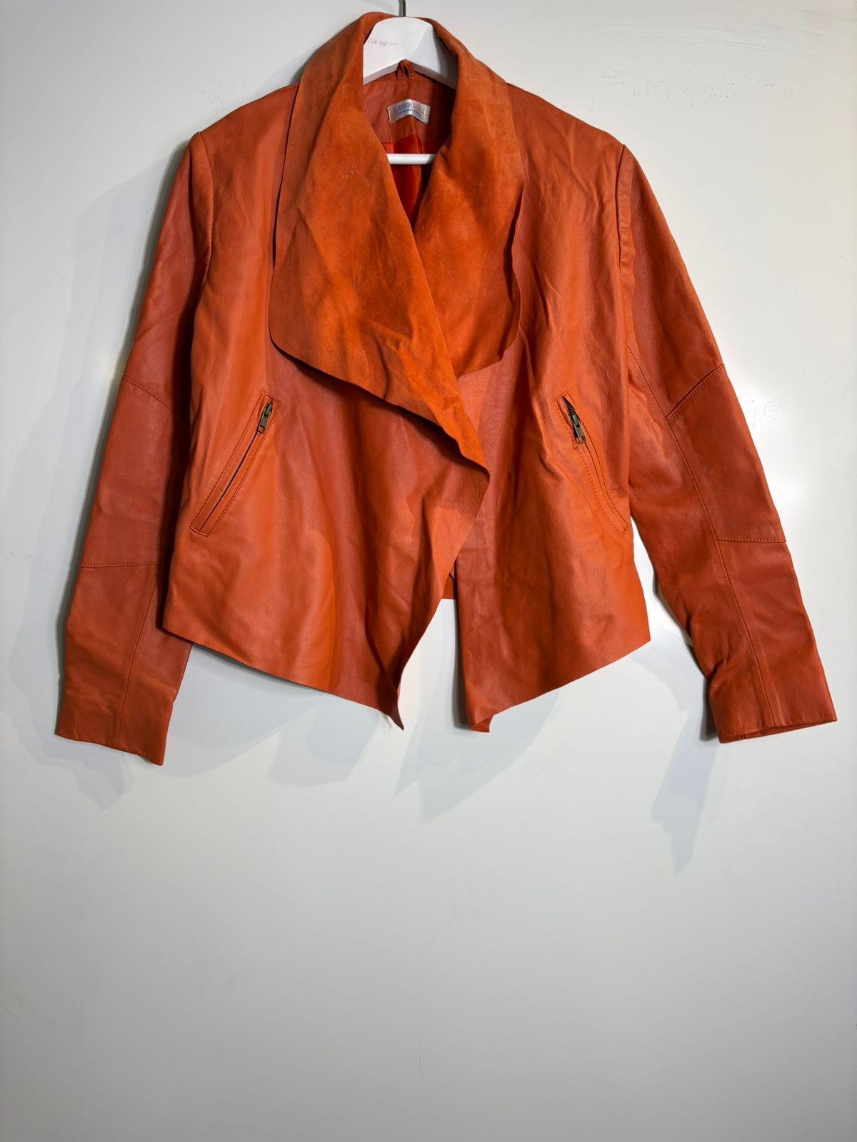 LissieLulu Faux Leather Waterfall Jacket Orange - Image 3