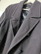 St Michael Vintage Double-Breasted Wool Overcoat Navy Size 12 - Image 3