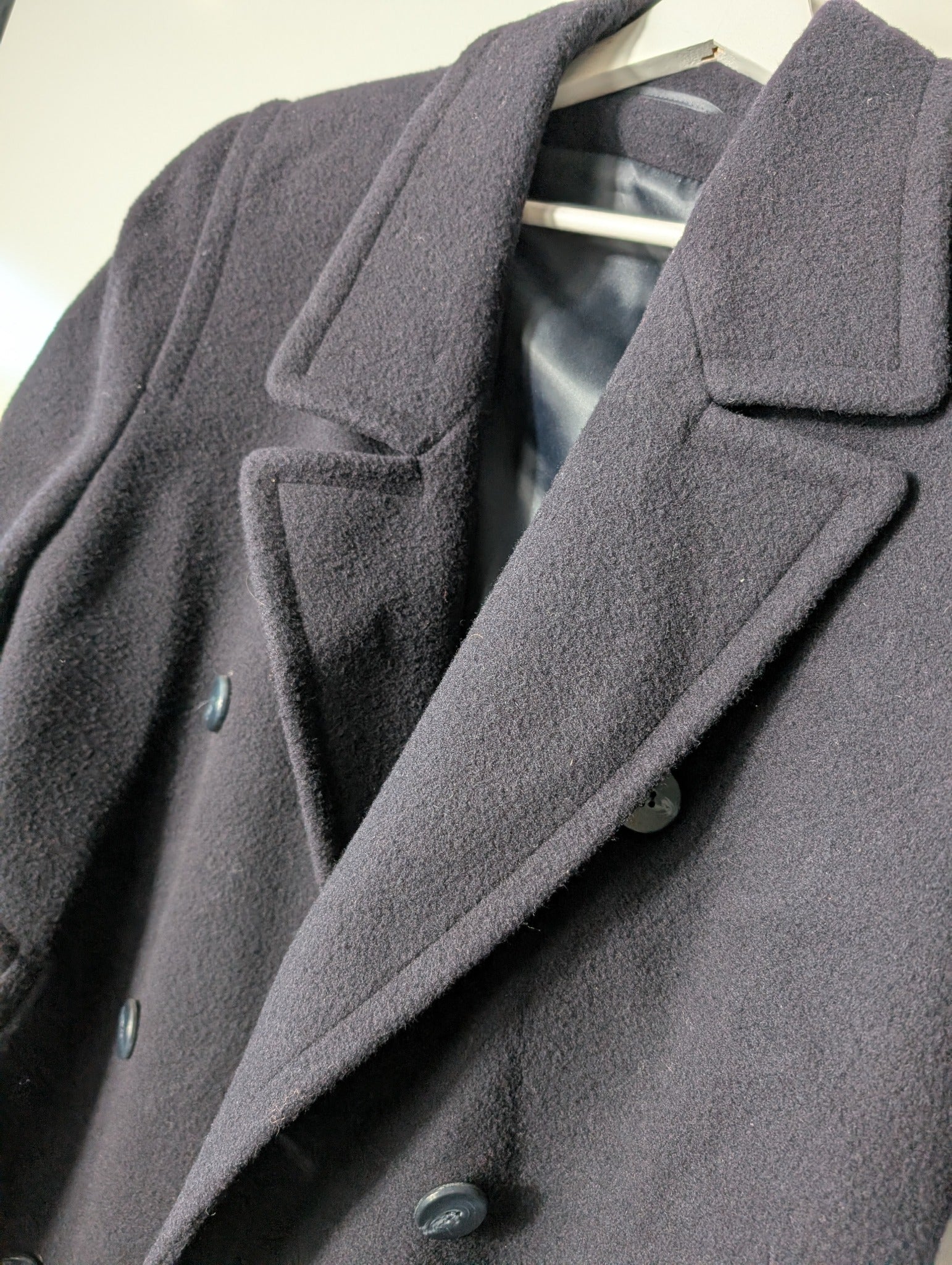 St Michael Vintage Double-Breasted Wool Overcoat Navy Size 12 - Image 3