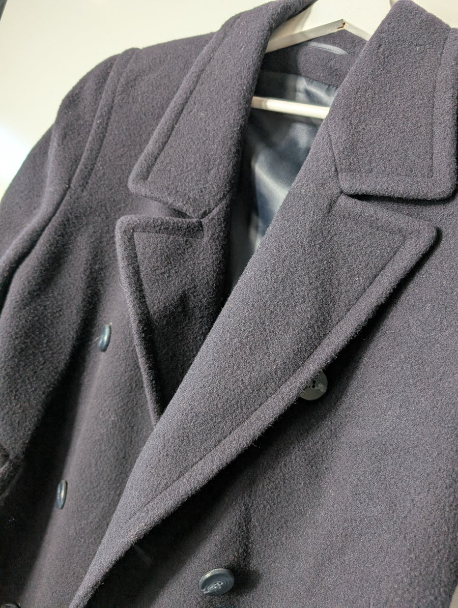 St Michael Vintage Double-Breasted Wool Overcoat Navy Size 12 - Image 3