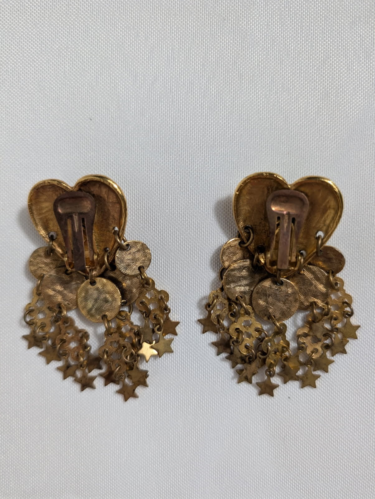 Christian Lacroix Vintage Heart and Star Dangle Clip-On Earrings Gold-Tone - Image 3
