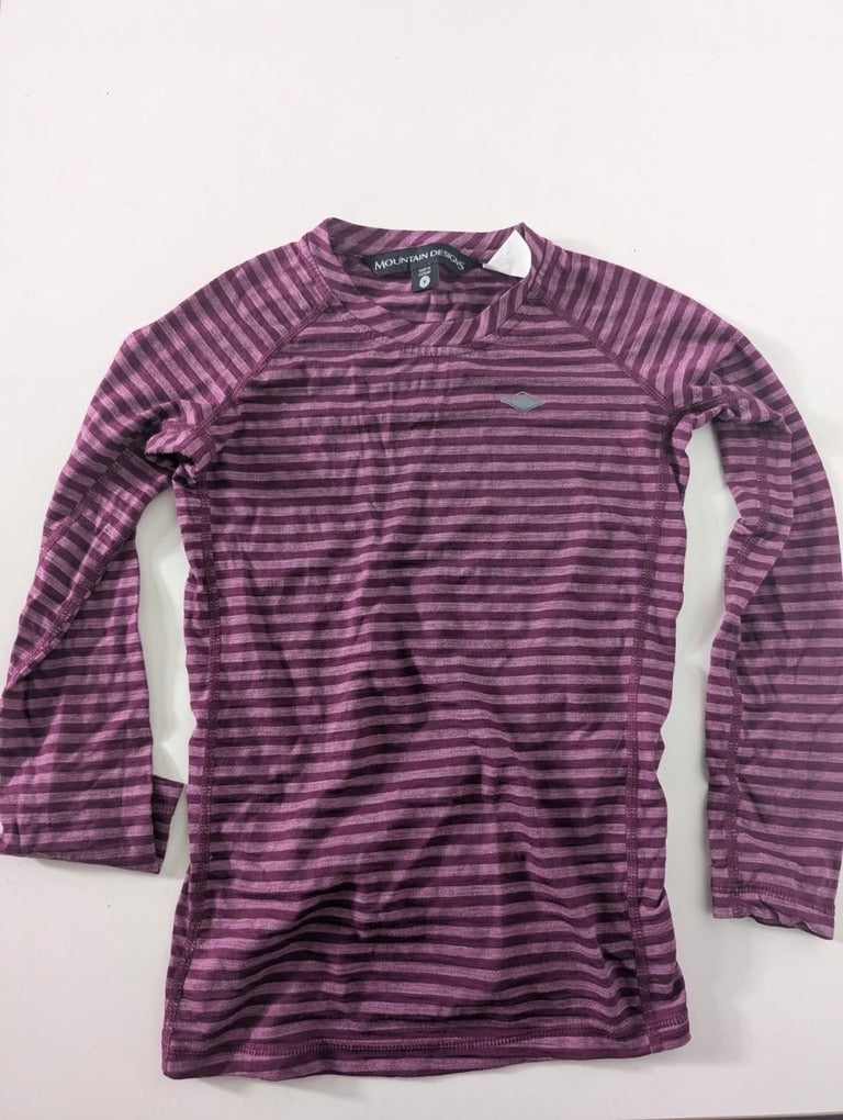 Mountain Designs Merino Blend Long Sleeve Top - Purple Striped Kids Size 8 - Image 1