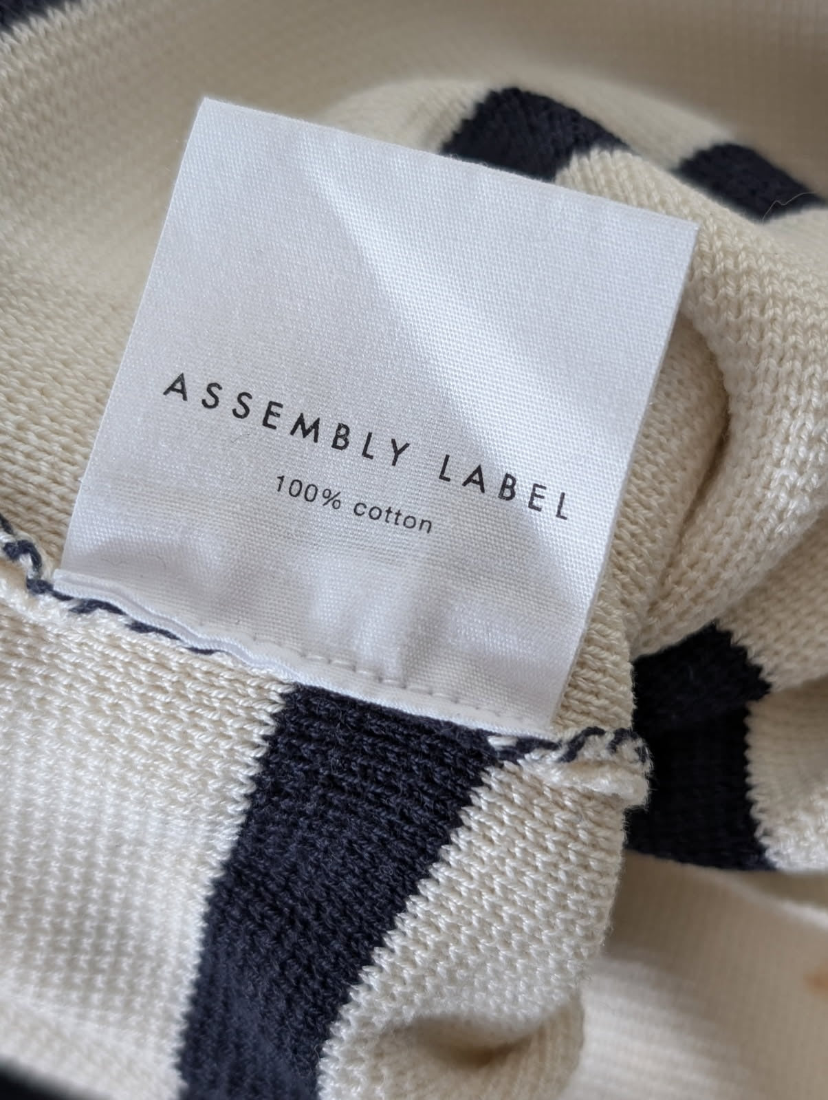 Assembly Label Striped Boat Neck Sweater - Cream & Navy Cotton - Image 3