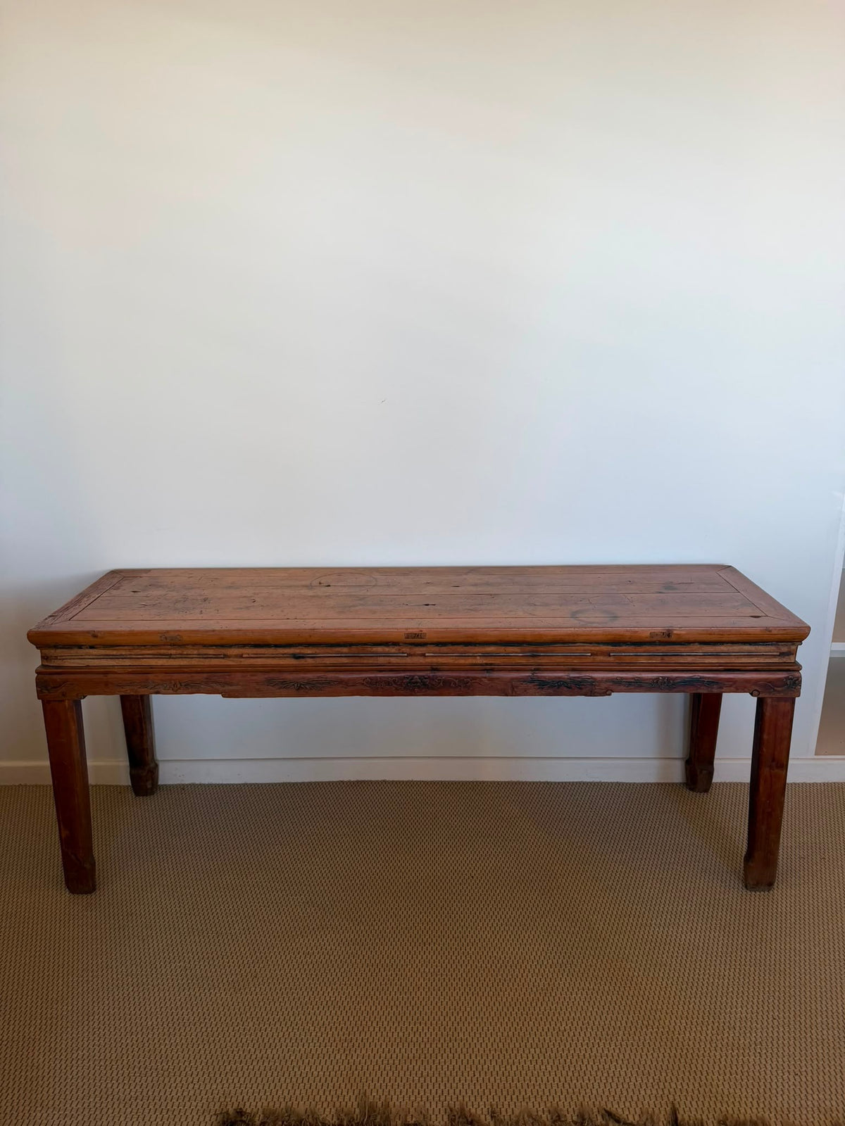 Antique Chinese Elm Wood Altar Table Rustic Console Bench Hall Table - Image 3
