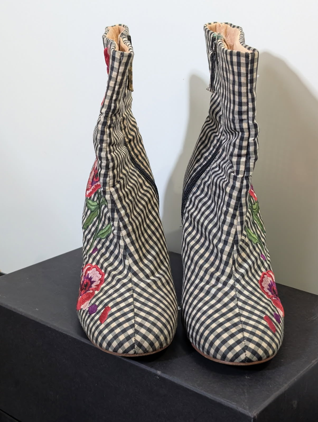 Topshop Gingham Floral Embroidered Ankle Boots - EU 39 - Image 3