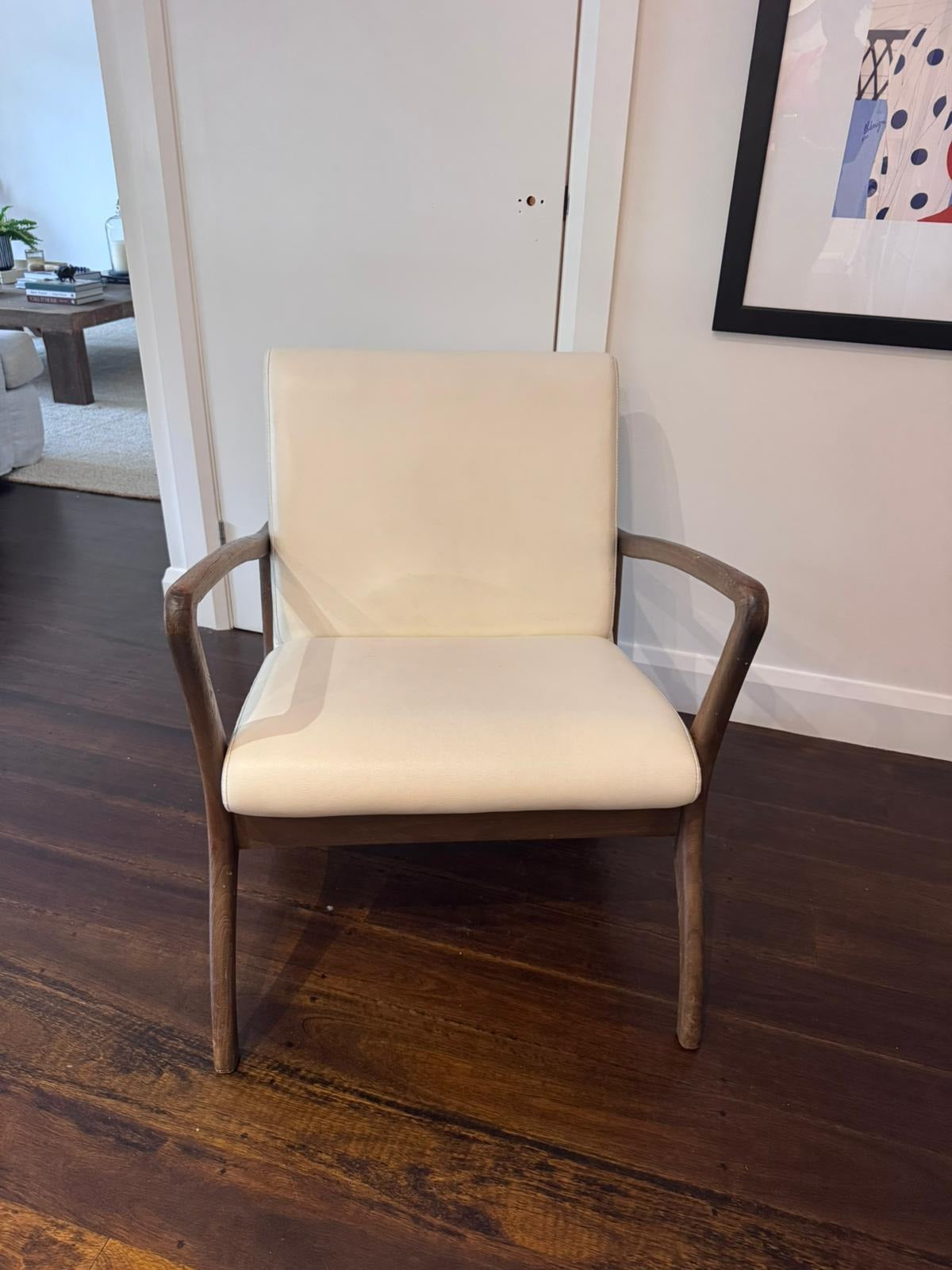 Coco Republic Mid-Century Modern Style Accent Chair - Cream Vegan Leather - Image 4