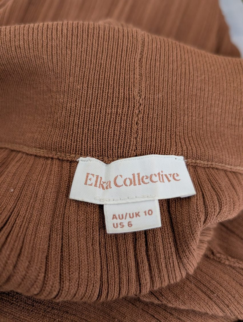 Elka Collective Ribbed Knit Trousers Brown Women's AU 10 - Image 3