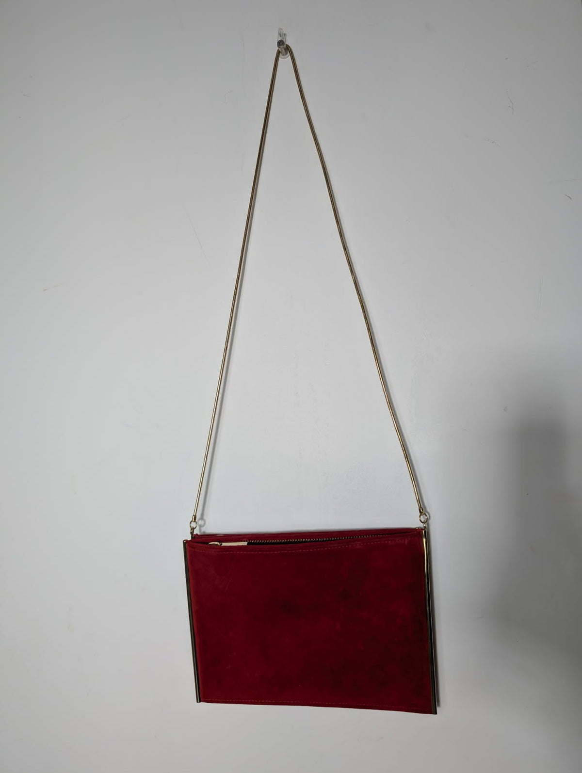 Reiss London Suede Clutch Bag Red with Gold Tone Chain Strap - Image 4