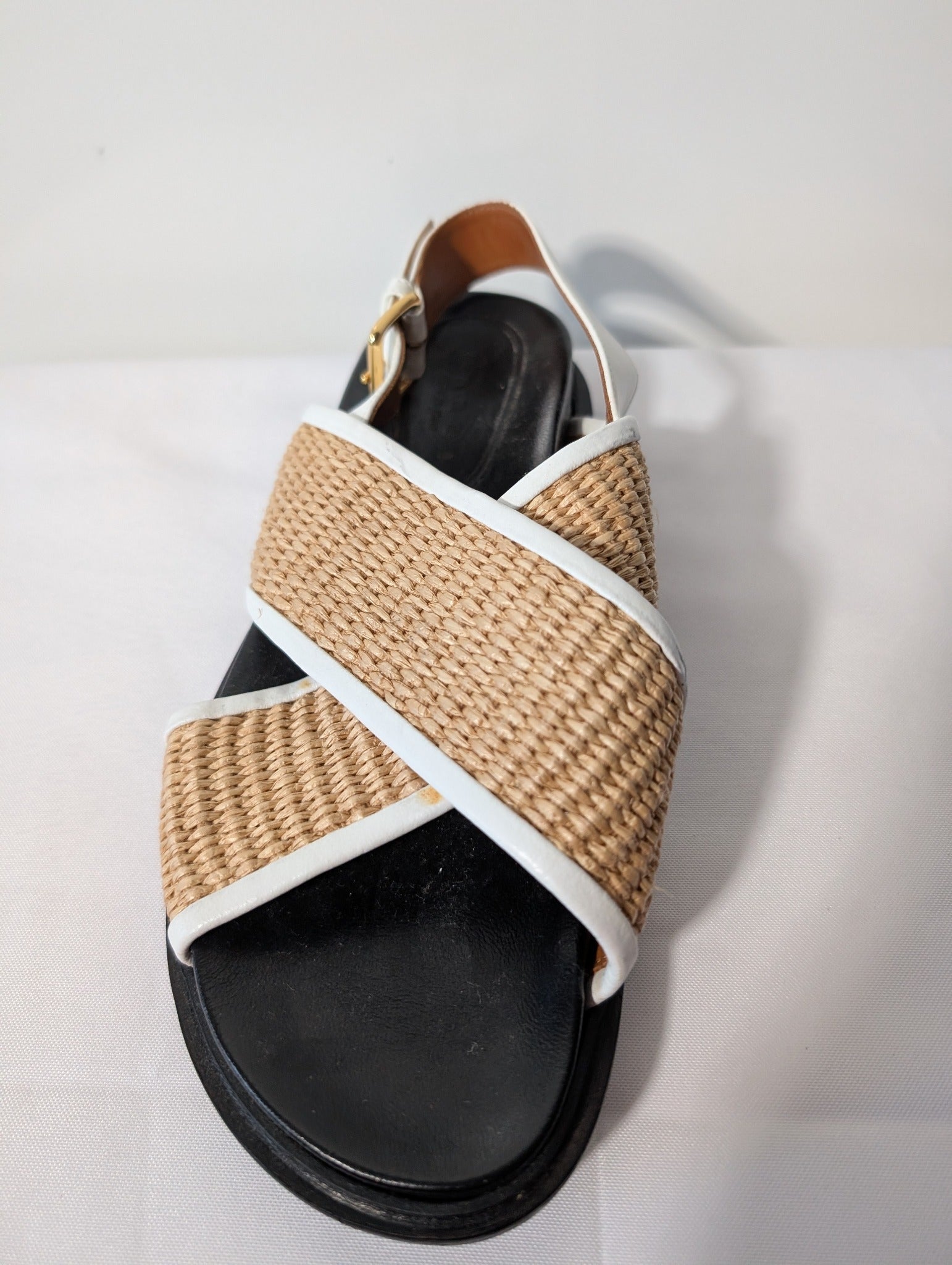 Marni Raffia and Leather Slingback Sandals Beige and White - Image 3