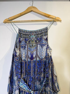 Camilla Silk Embellished Cami Top Blue Floral Playsuit Print Size S - Image 4