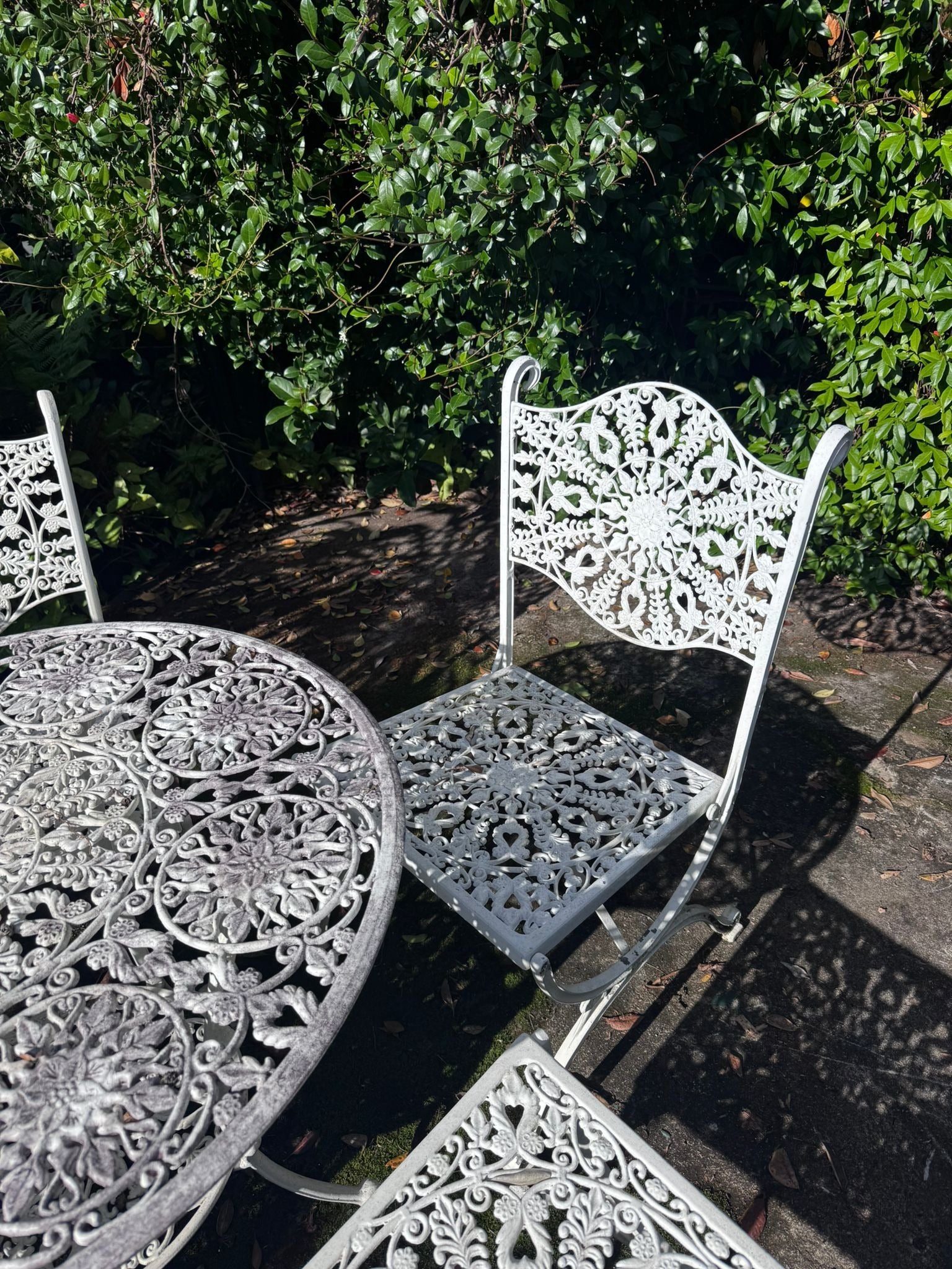 Vintage Style Ornate Cast Aluminum Bistro Set - White Garden Furniture - Image 3