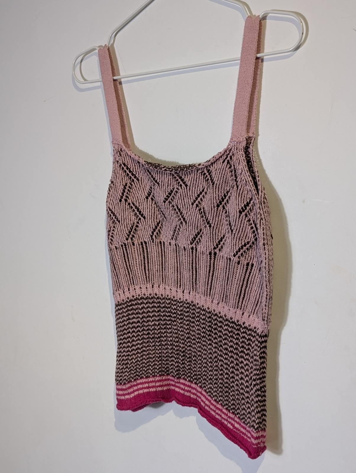 Dries Van Noten Knit Tank Top - Pink & Brown Patterned Size Small - Image 3