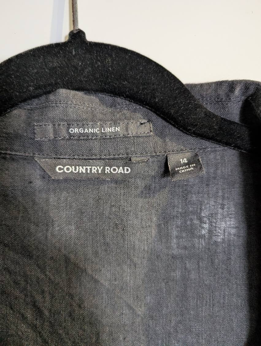 Country Road Organic Linen Short Sleeve Shirt Dark Grey Size 14 - Image 3
