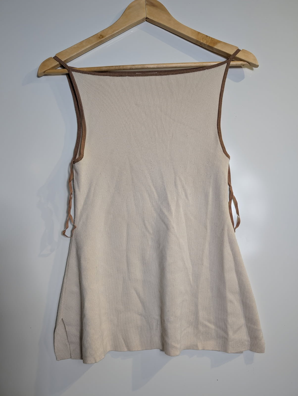 Elka Collective Ribbed Knit Tank Top Cream & Brown Size 10 - Image 3