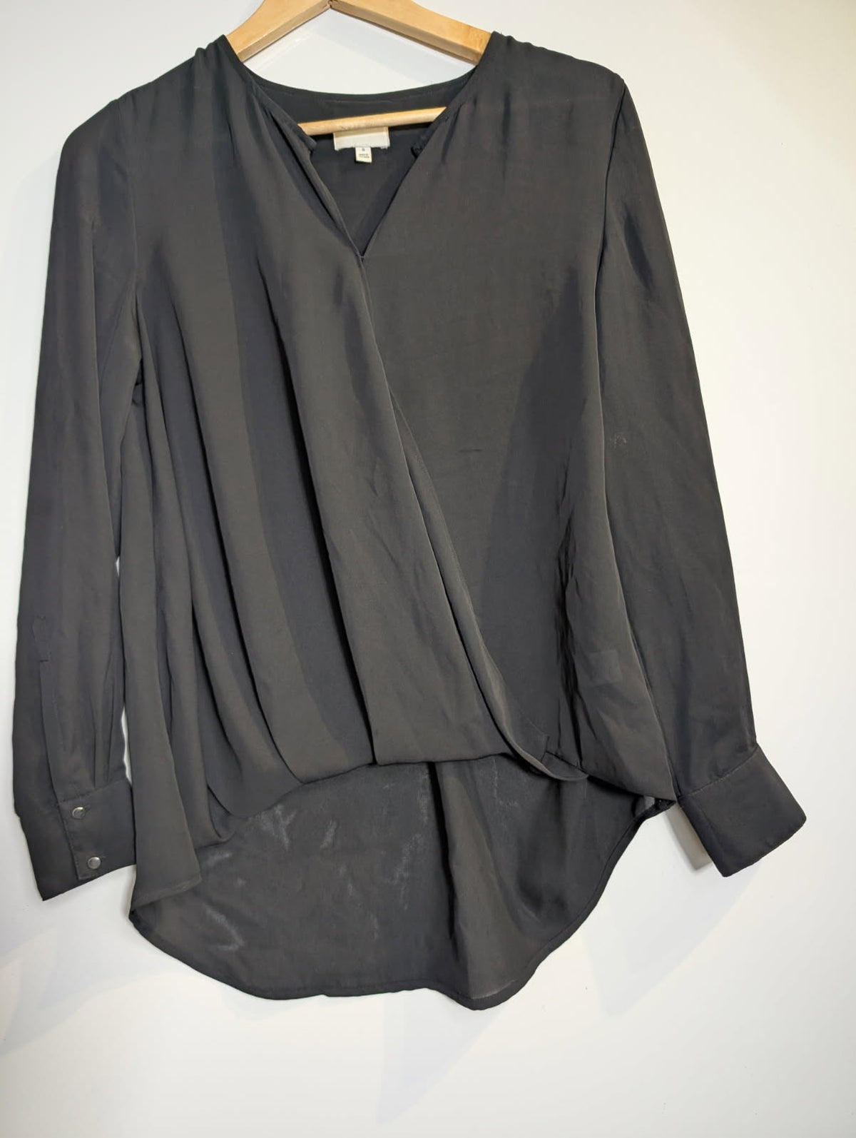 Witchery Long Sleeve Faux Wrap Blouse Black Size 8