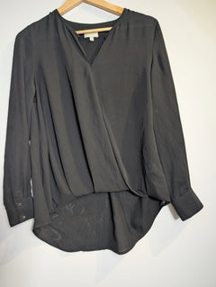 Witchery Long Sleeve Faux Wrap Blouse Black Size 8 - Image 1