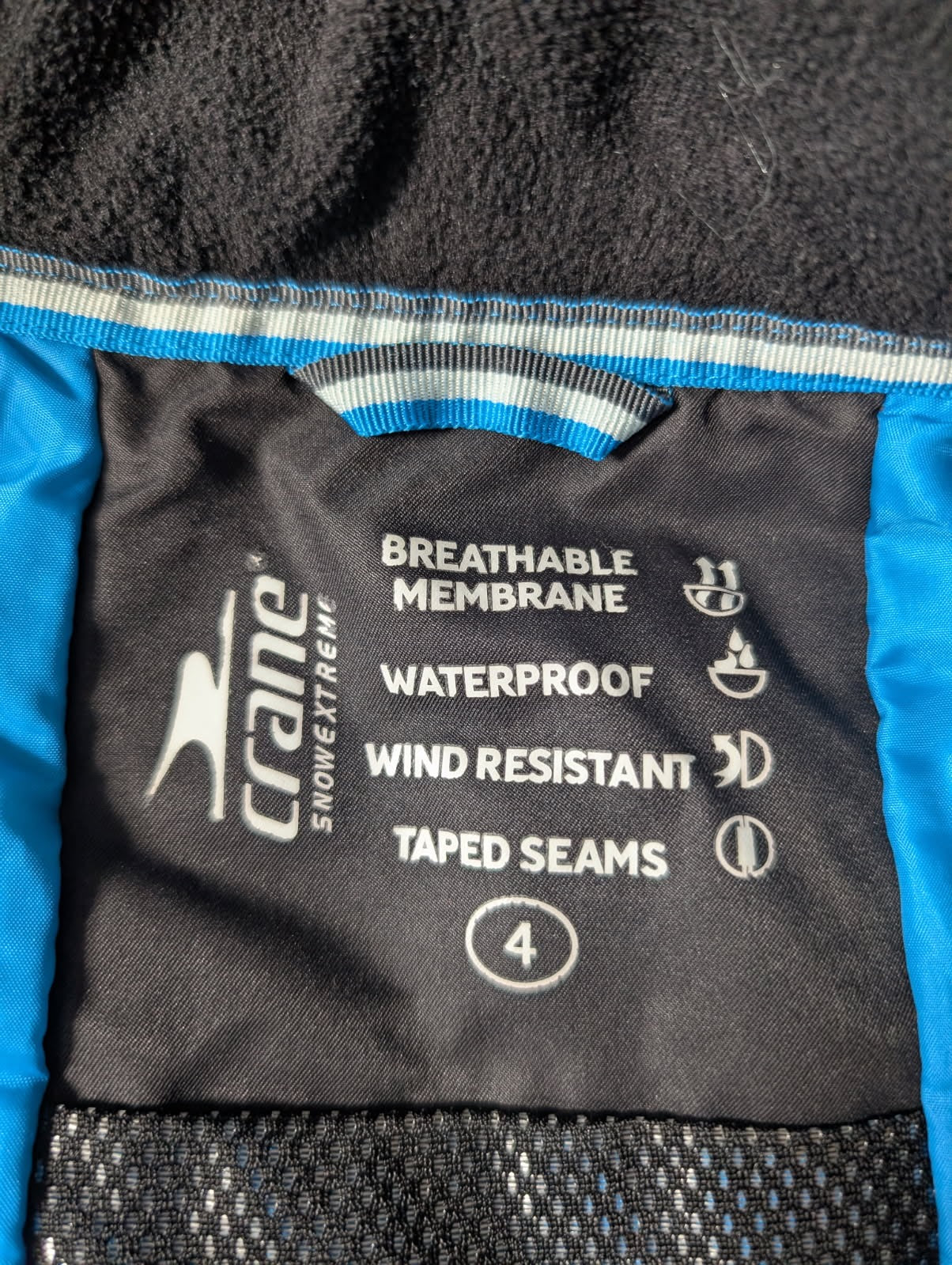 Crane SnowExtreme Children's Ski Jacket Black Grey Blue Size 4 - Image 2