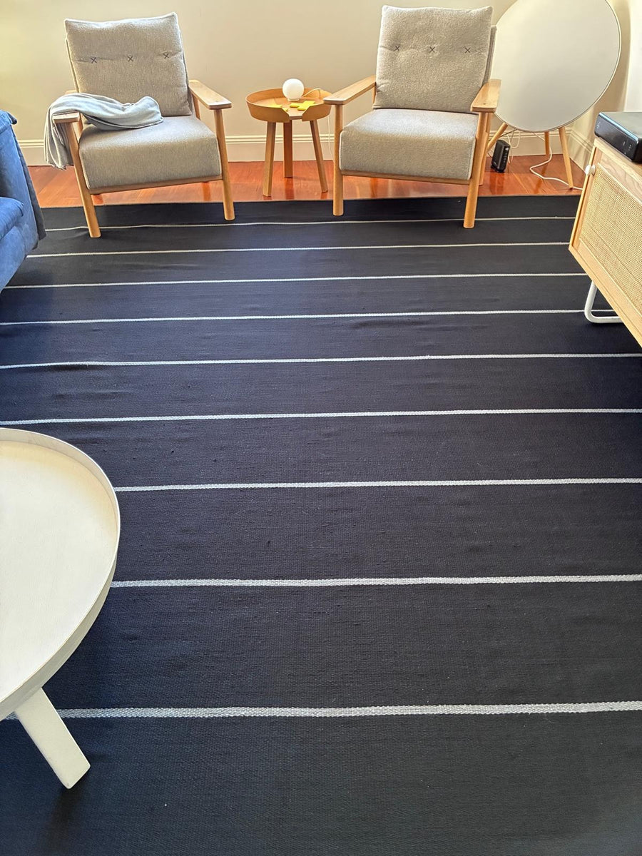 Flatwoven Area Rug Black & Grey Striped 4m x 3m - Image 3