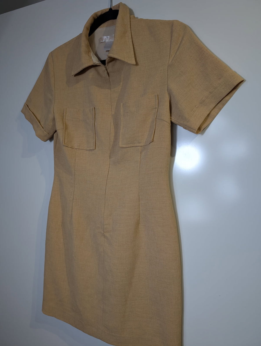 Adax Pour Femme Utility Mini Dress Tan Linen Blend Size M - Image 3