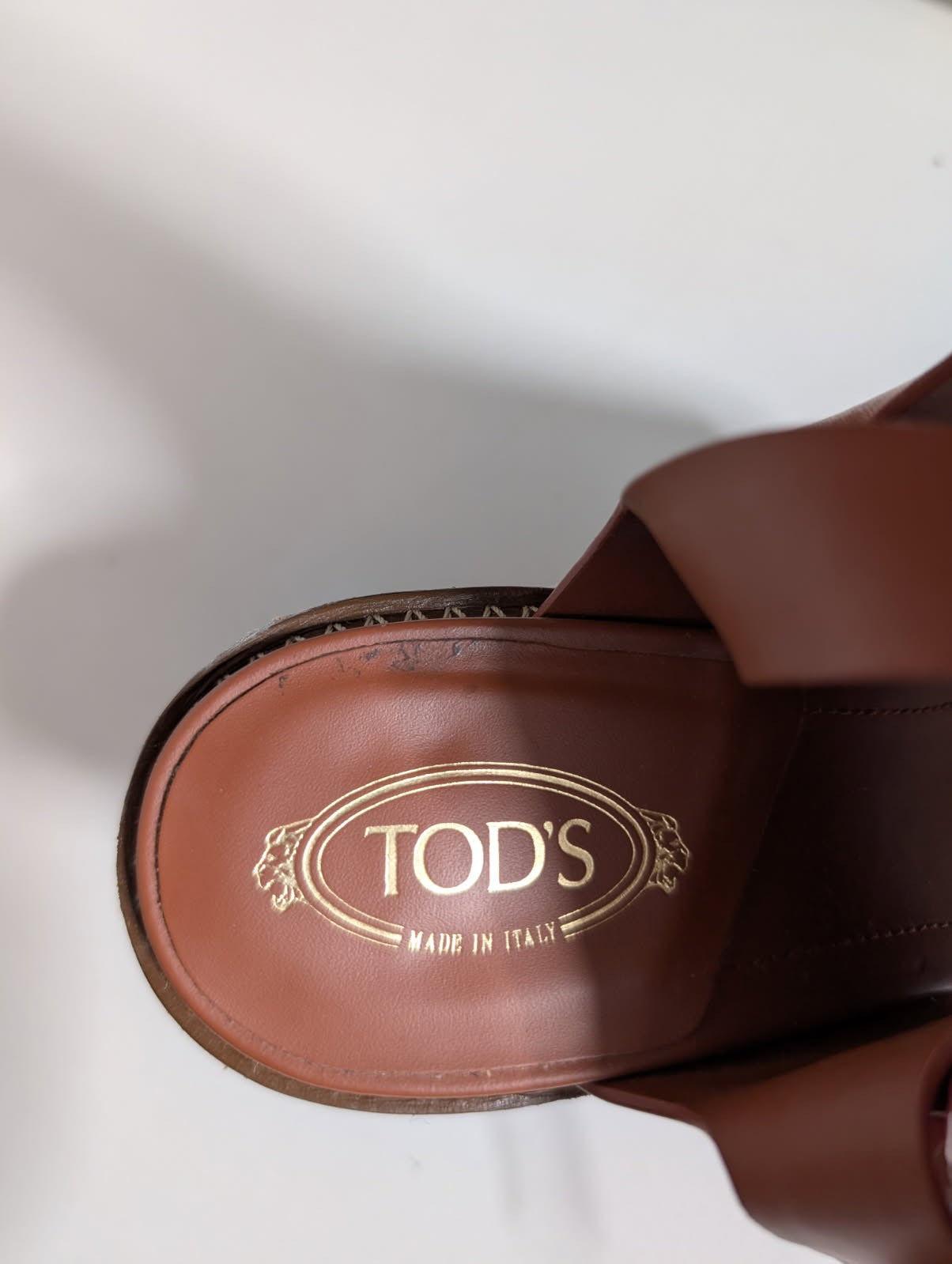 Tod's Leather Block Heel Sandals - Elegant Italian Crafted Tan Brown - Image 3