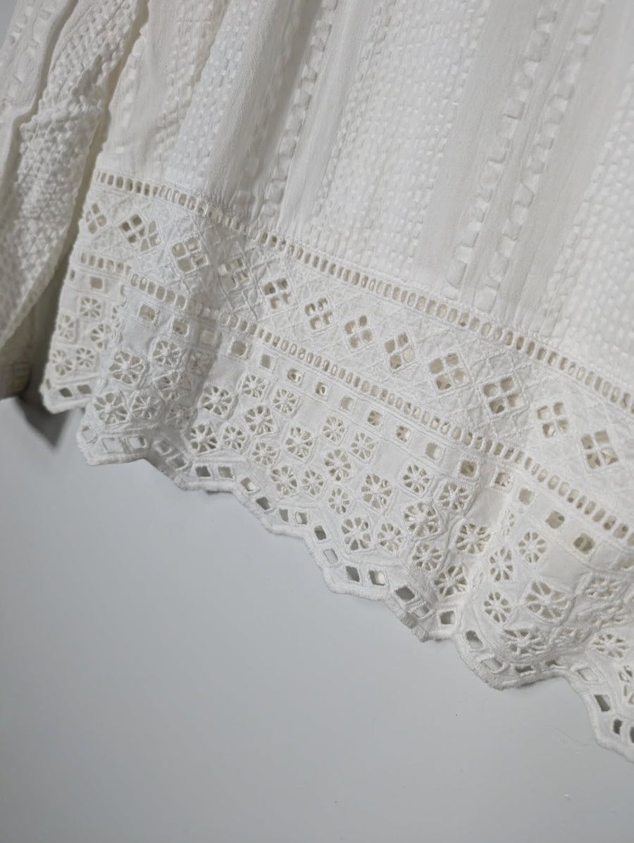 Indi & Cold Eyelet Lace Long Sleeve Blouse White XS - Image 3