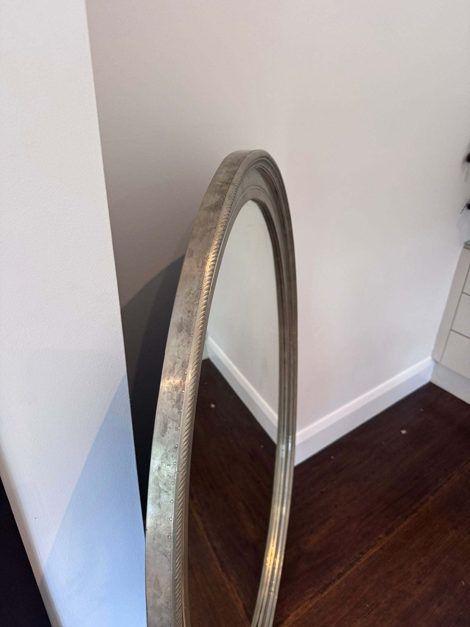 Coco Republic Oval Wall Mirror - Aged Silver Beaded Frame - Image 4