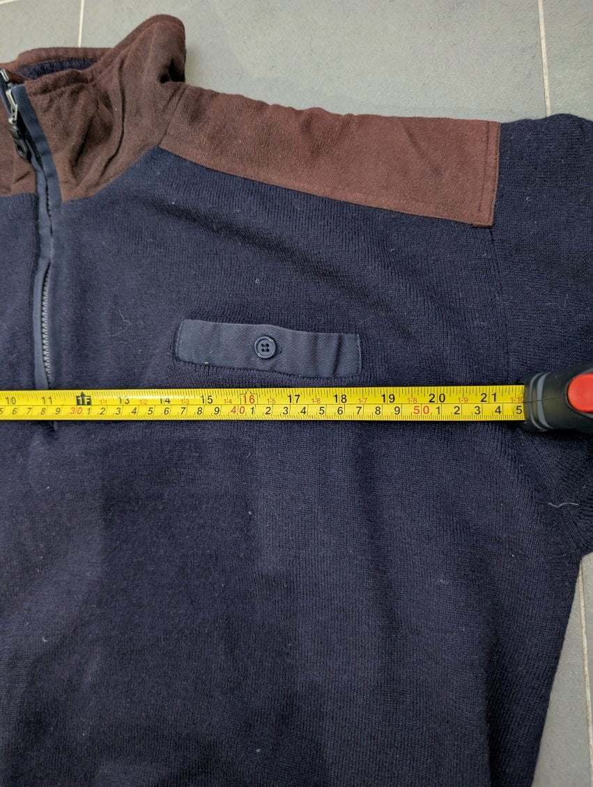 Sovrano Vintage Quarter-Zip Knit Sweater - Pure New Wool with Suede Patches - Image 4